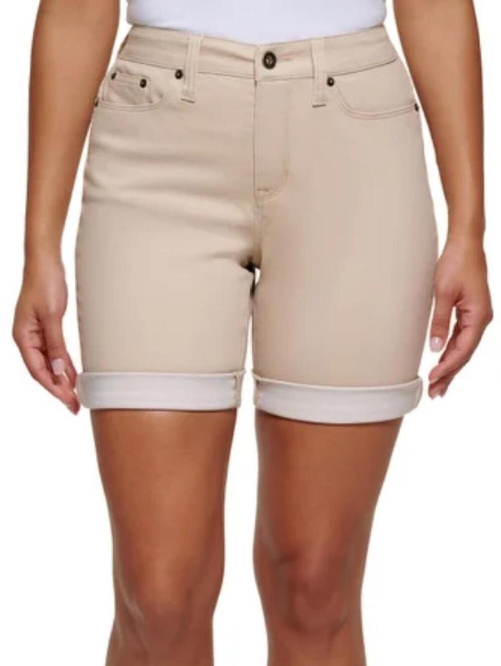 DKNY Jeans / Denim Cuffed Bermuda Shorts / tan